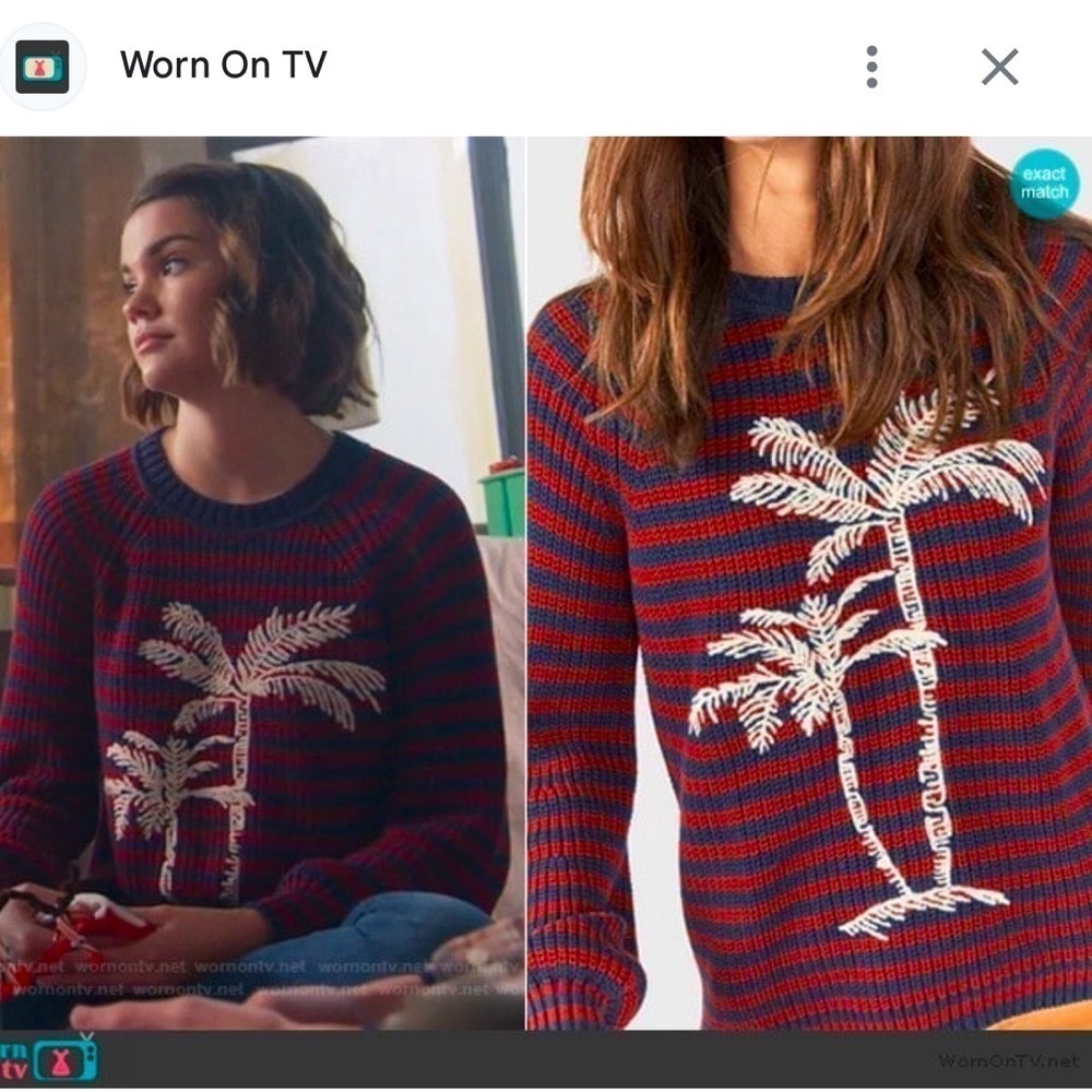 Faherty Palm Tree Sweater Medium Striped Cotton Knit Burgundy Navy Blue ASO - Picture 5 of 17